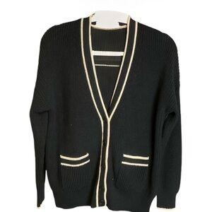 J Crew Tipped V-neck Cotton Cardigan Sweater Size S